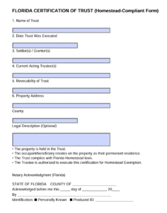 Florida Certification of Trust Homestead Form