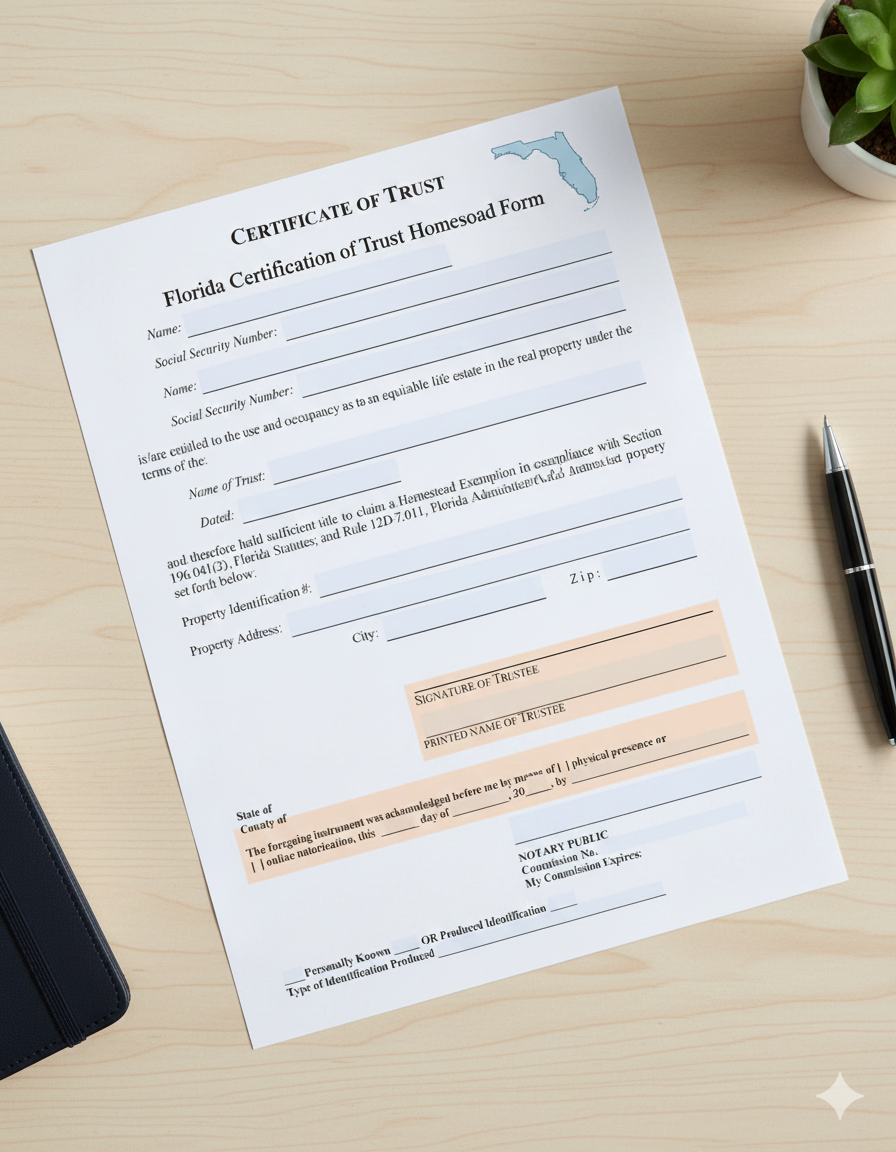 Florida Certification of Trust Homestead Form