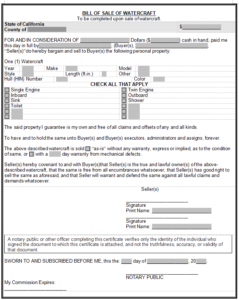 Bill of Sale for WaterCraft or Boat Sample